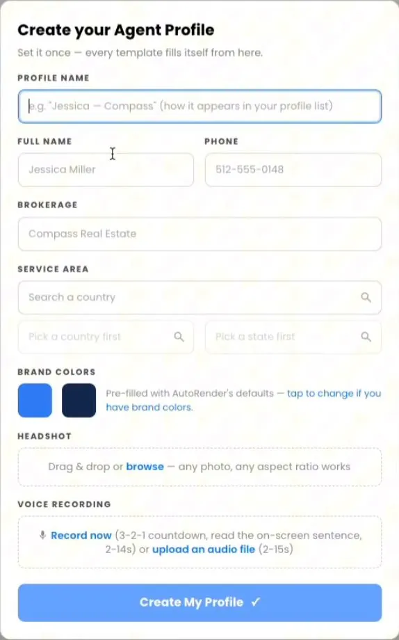 Make your profile once screen in AutoRender
